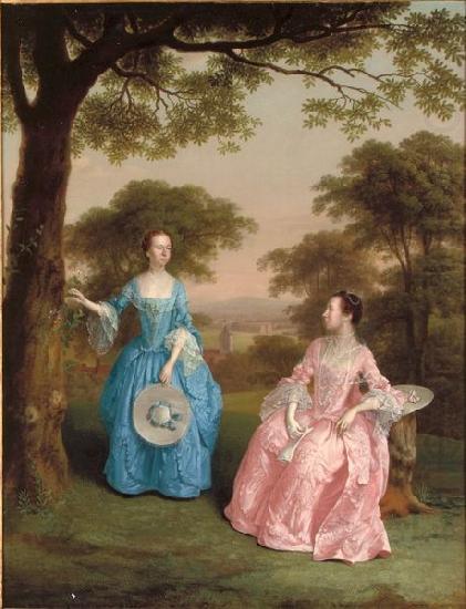 Arthur Devis Double Portrait of Alicia and Jane Clarke in a Wooden Landscape china oil painting image